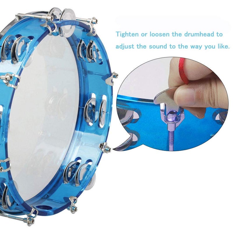 ENNBOM Tambourine Adjustable Tone Hand Drum Double Row Metal Jingles Hand Bell Performance Level Handheld Percussion (Blue) - Image 3